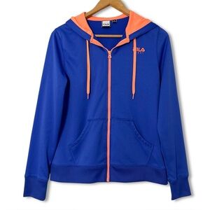 Fila Full Zip Athletic Hoodie Jacket Fleece Lined Blue Orange